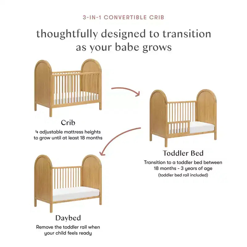 Lit de bébé convertible 3-en-1 avec kit de conversion en lit de tout-petit, en pin massif d'inspiration bohème, certifié GREENGUARD Gold