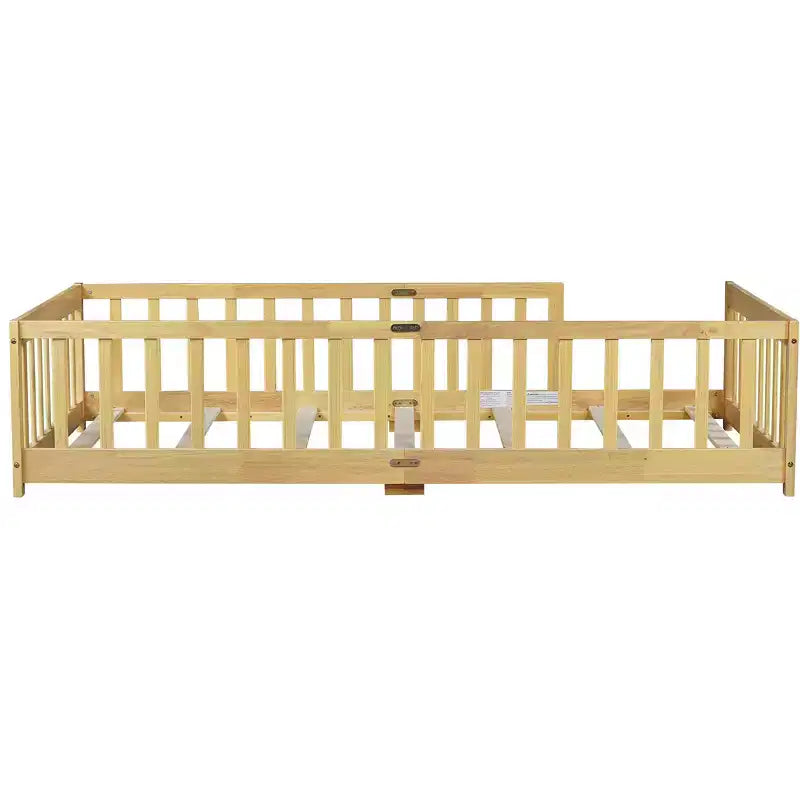 Lit double superposé avec clôture, cadre de lit Montessori en bois d'hévéa massif pour enfants, profil bas avec lattes, finition naturelle