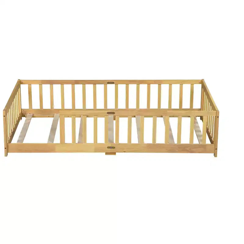 Lit double superposé avec clôture, cadre de lit Montessori en bois d'hévéa massif pour enfants, profil bas avec lattes, finition naturelle