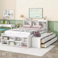 Lit double en bois massif avec tête de lit bibliothèque, tiroirs de rangement sous le lit et coffre de rangement en bout de lit, blanc