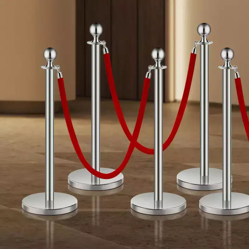 Poteaux et Cordons en Velours 6 Pièces, Base Creuse avec Poteau en Acier Inoxydable, 3 Cordons en Velours Rouge et Poteaux, Barrières de Contrôle de Foule, Argent