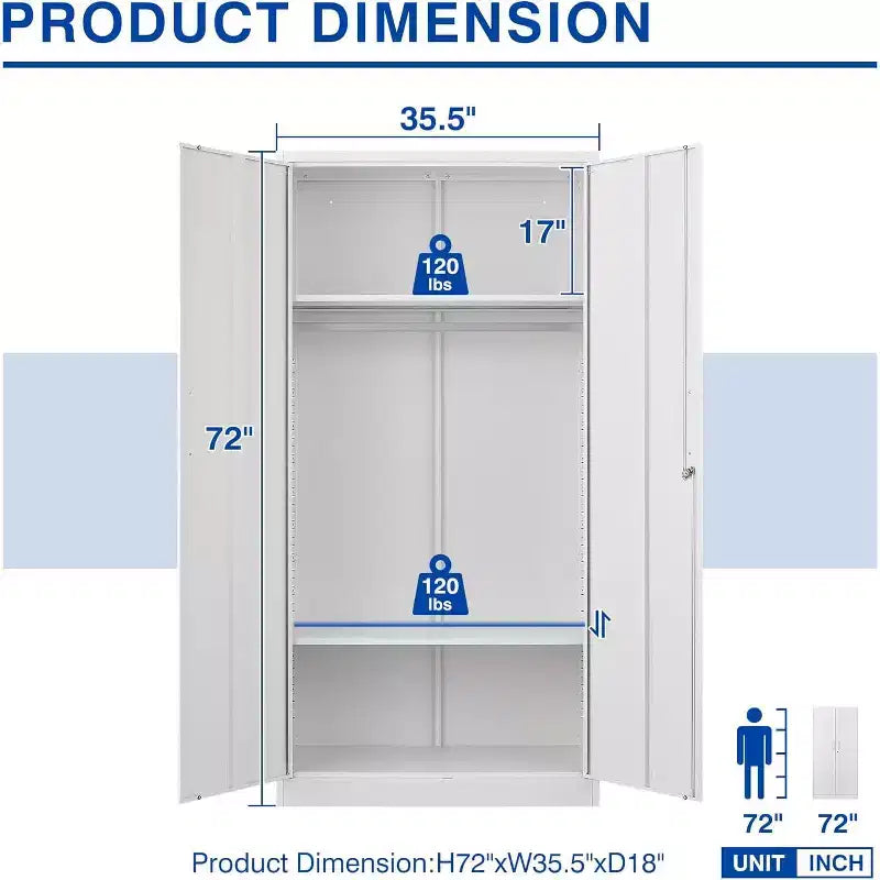 Armoire de rangement métallique de 183 cm avec porte verrouillable et tringle, montage requis