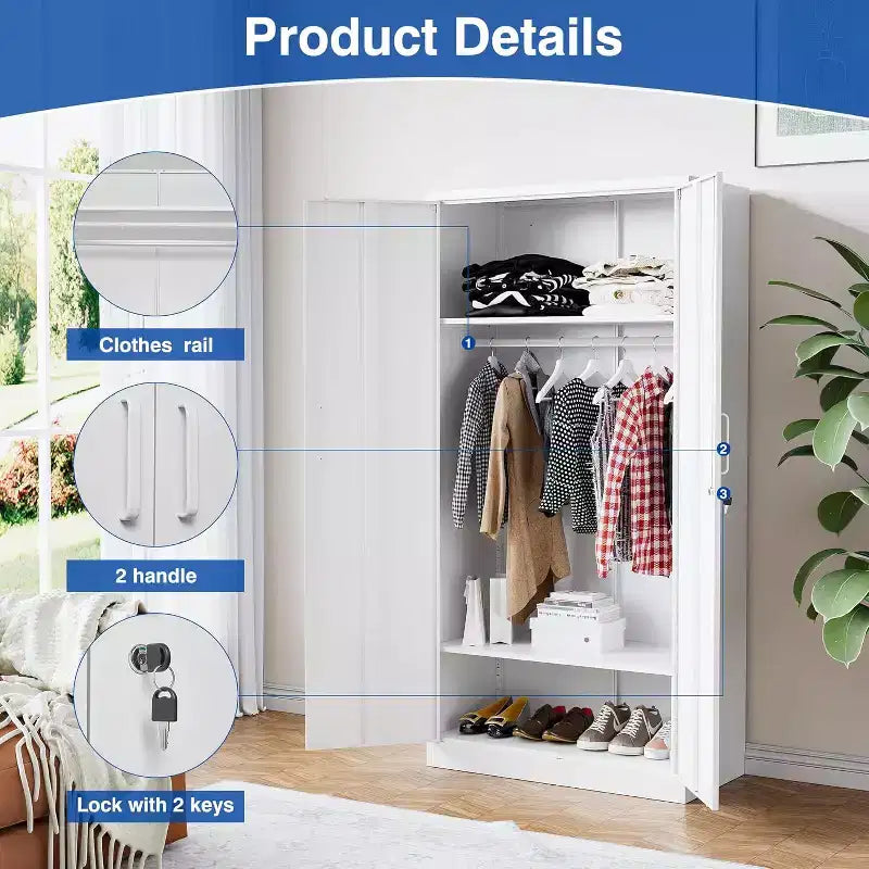 Armoire de rangement métallique de 183 cm avec porte verrouillable et tringle, montage requis