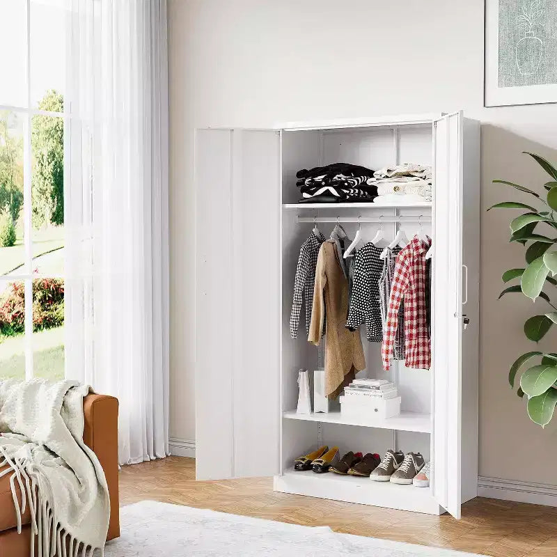 Armoire de rangement métallique de 183 cm avec porte verrouillable et tringle, montage requis