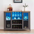 47 Wooden Bar Cabinet with Glass Doors - Wine Storage Station with Adjustable Shelves