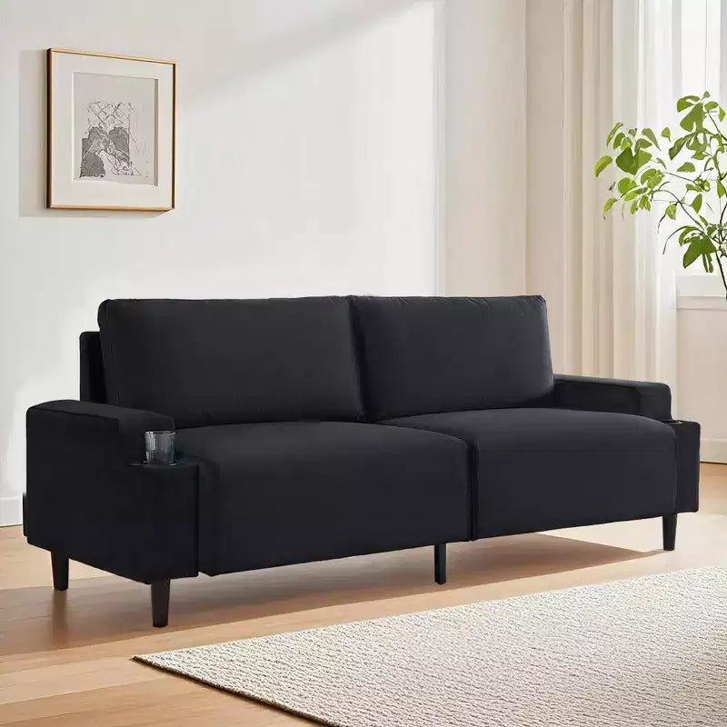 Canapé moderne 3 places de 80 pouces avec porte-gobelets, assise profonde pour salon, bureau, appartement