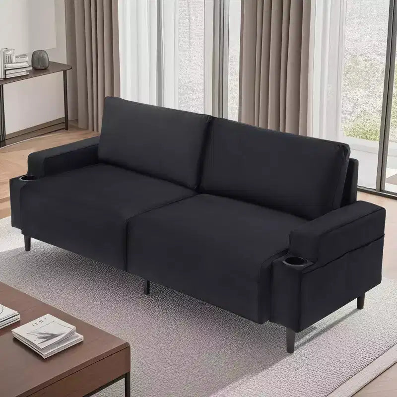 Canapé moderne 3 places de 80 pouces avec porte-gobelets, assise profonde pour salon, bureau, appartement