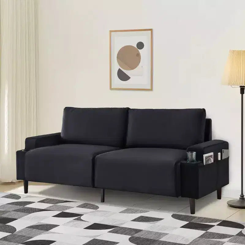 Canapé moderne 3 places de 80 pouces avec porte-gobelets, assise profonde pour salon, bureau, appartement