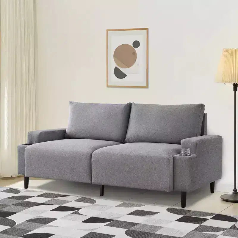 Canapé moderne 3 places de 80 pouces avec porte-gobelets, assise profonde pour salon, bureau, appartement