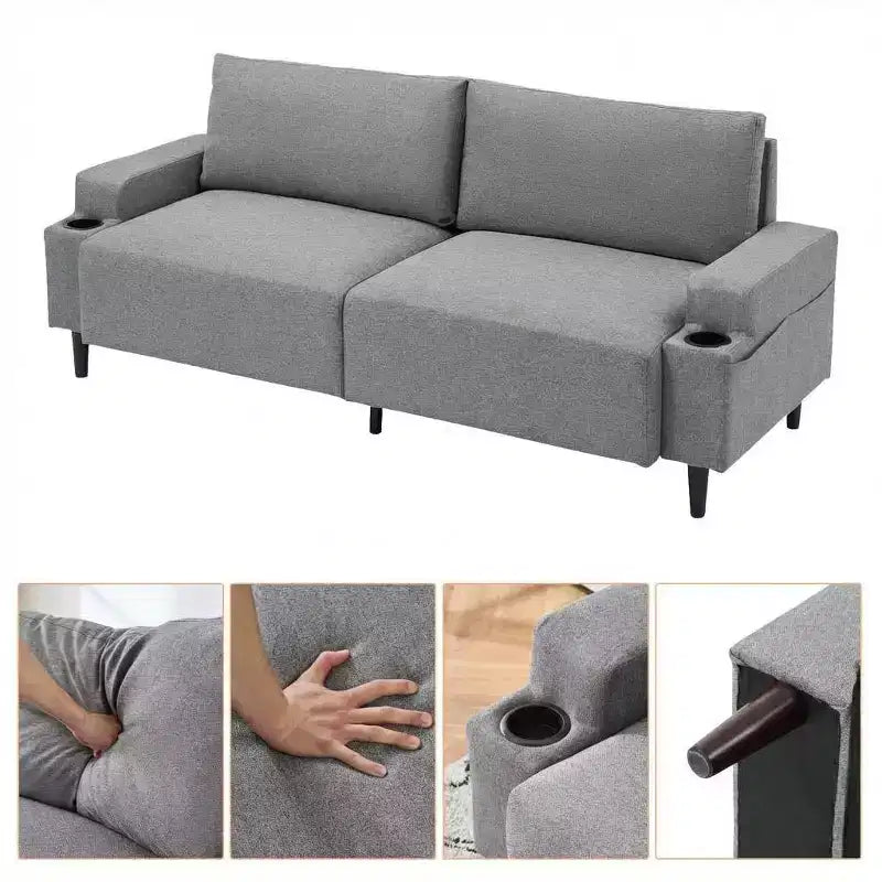 Canapé moderne 3 places de 80 pouces avec porte-gobelets, assise profonde pour salon, bureau, appartement