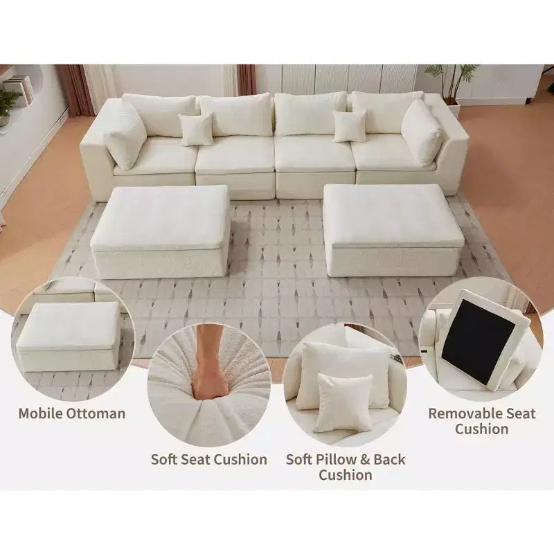 Canapé moderne 3 places de 80 pouces avec porte-gobelets, assise profonde pour salon, bureau, appartement
