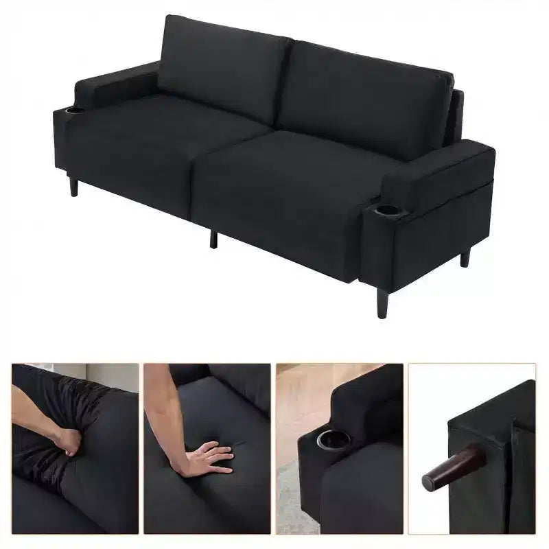 Canapé moderne 3 places de 80 pouces avec porte-gobelets, assise profonde pour salon, bureau, appartement