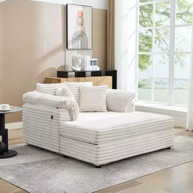Grande chaise longue d'intérieur, canapé lounge confortable en velours côtelé avec accoudoirs larges et oreillers décoratifs, canapé convertible douillet pour salon