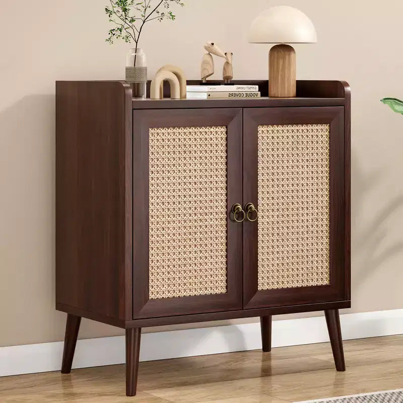 Meuble Buffet en Rotin avec Deux Portes, Style Vintage pour Salle à Manger, Salon, Couloir