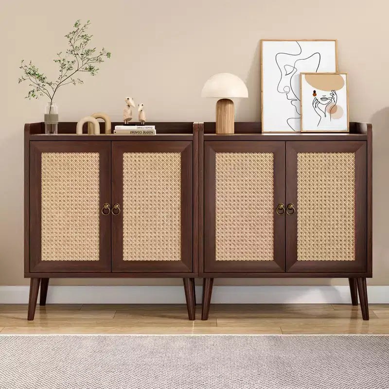 Meuble Buffet en Rotin avec Deux Portes, Style Vintage pour Salle à Manger, Salon, Couloir