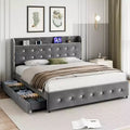 Cadre de lit Queen avec 4 tiroirs de rangement, plateforme tapissée en velours, support de 450 kg, gris