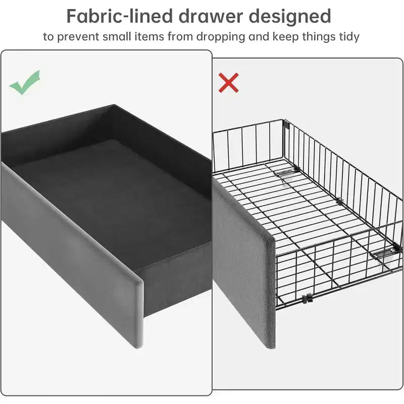 Cadre de lit Queen avec 4 tiroirs de rangement, plateforme tapissée en velours, support de 450 kg, gris