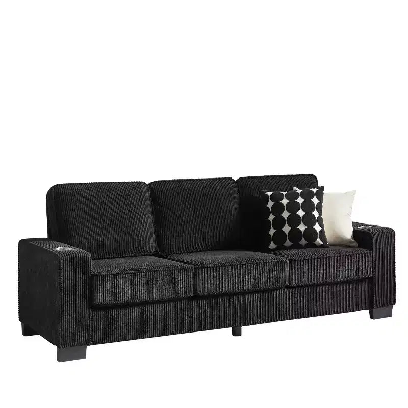 Canapé trois places en velours côtelé de 83 pouces avec porte-gobelets, canapé nuage moderne moelleux pour salons et appartements