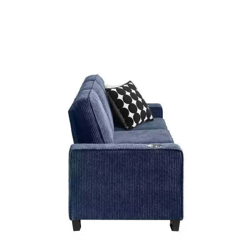 Canapé trois places en velours côtelé de 83 pouces avec porte-gobelets, canapé nuage moderne moelleux pour salons et appartements