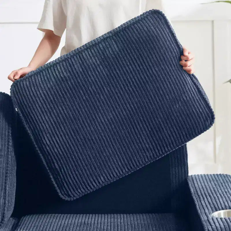 Canapé trois places en velours côtelé de 83 pouces avec porte-gobelets, canapé nuage moderne moelleux pour salons et appartements