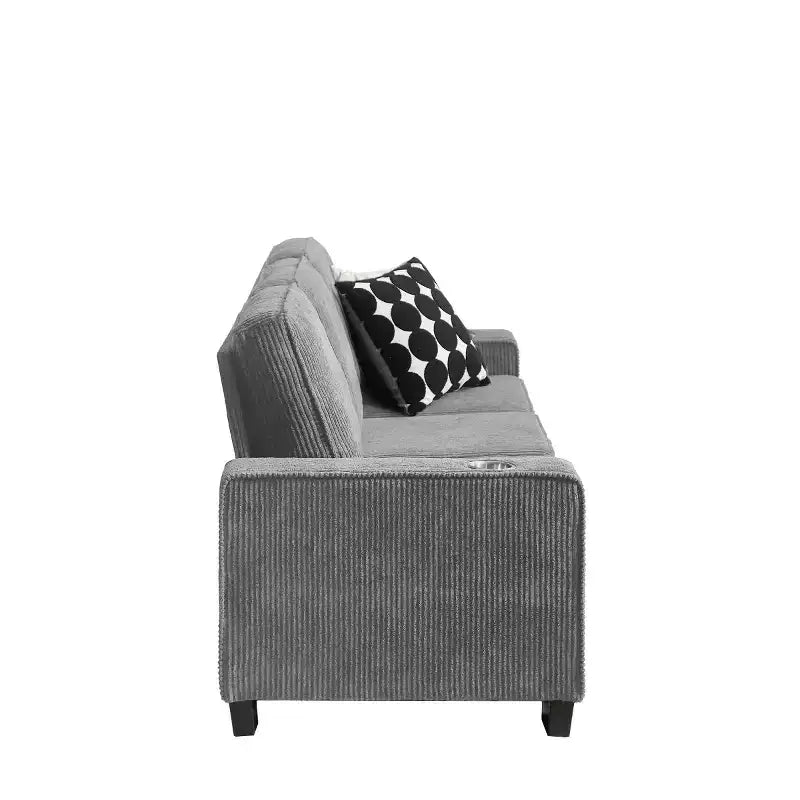 Canapé trois places en velours côtelé de 83 pouces avec porte-gobelets, canapé nuage moderne moelleux pour salons et appartements