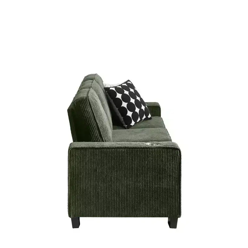 Canapé trois places en velours côtelé de 83 pouces avec porte-gobelets, canapé nuage moderne moelleux pour salons et appartements