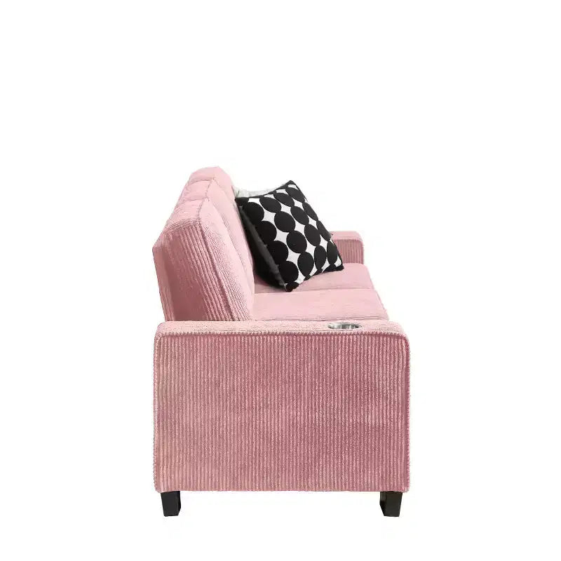 Canapé trois places en velours côtelé de 83 pouces avec porte-gobelets, canapé nuage moderne moelleux pour salons et appartements
