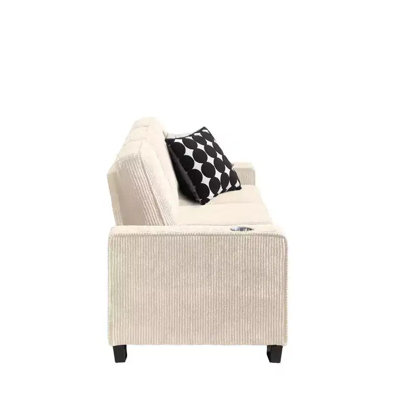Canapé trois places en velours côtelé de 83 pouces avec porte-gobelets, canapé nuage moderne moelleux pour salons et appartements