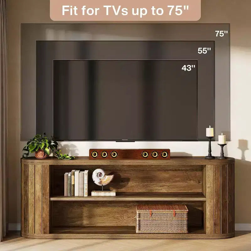 Meuble TV de ferme de 63 pouces pour téléviseurs jusqu'à 75 pouces, étagère de rangement à 3 niveaux, marron