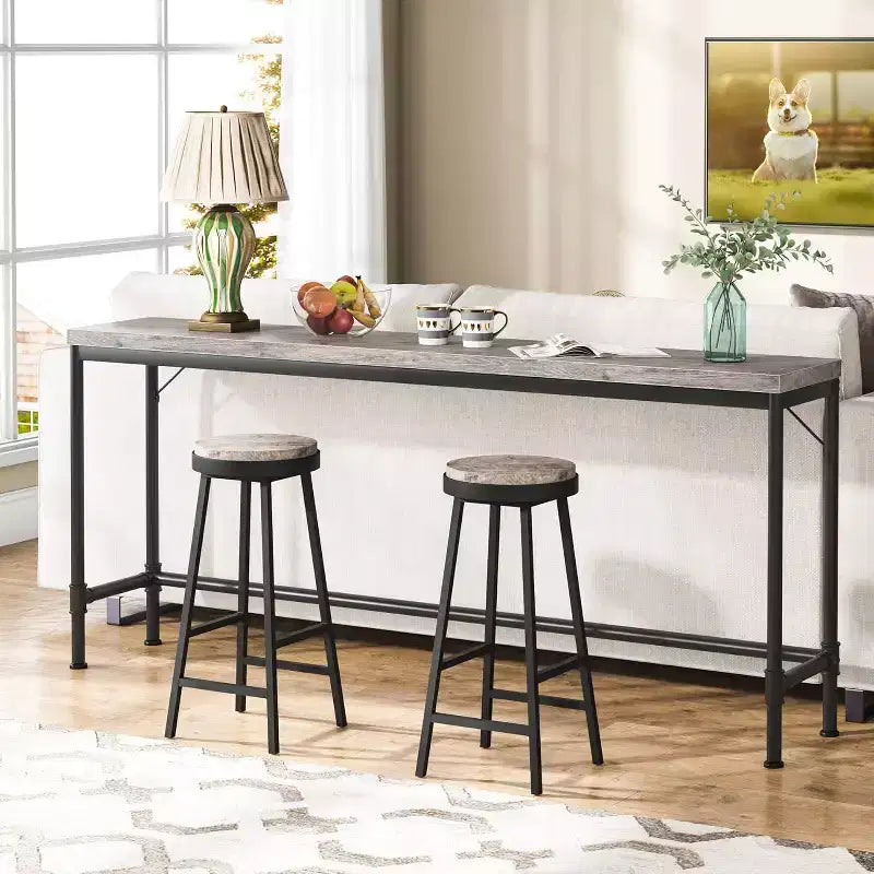 Table console extra longue de 180 cm, table d'appoint étroite pour entrée ou salon, style industriel gris rustique