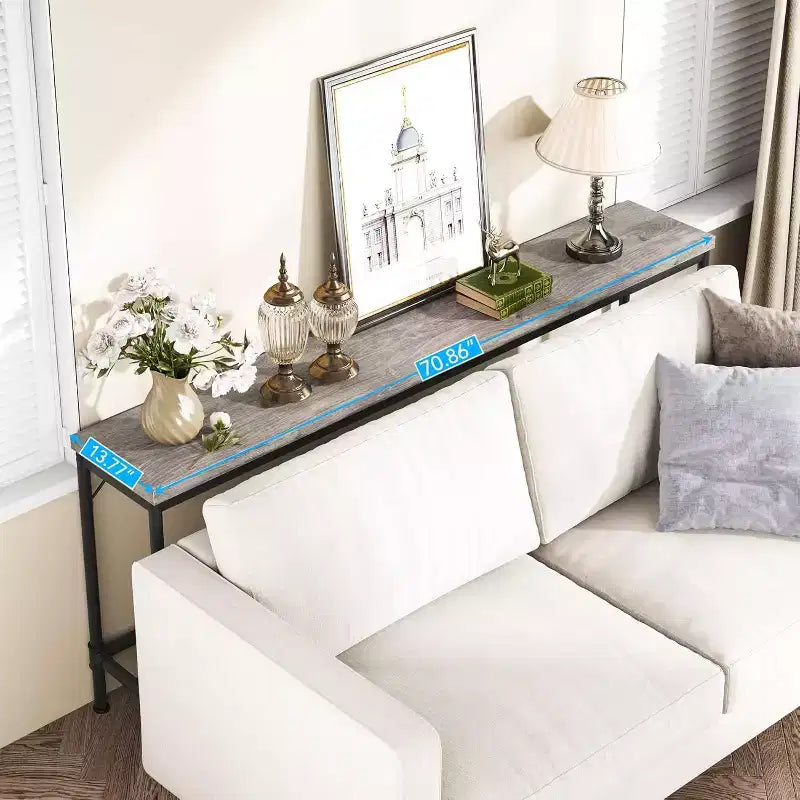 Table console extra longue de 180 cm, table d'appoint étroite pour entrée ou salon, style industriel gris rustique