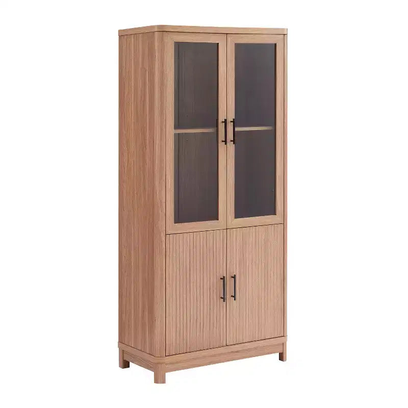 Bibliothèque mi-siècle moderne de 79 cm avec 2 portes vitrées et 6 étagères réglables