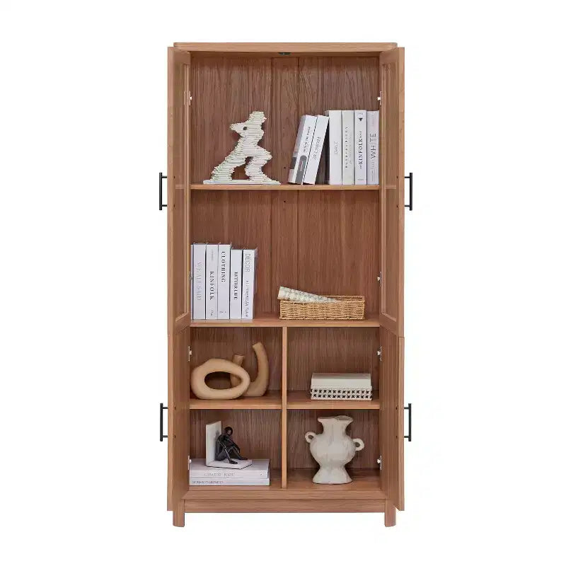 Bibliothèque mi-siècle moderne de 79 cm avec 2 portes vitrées et 6 étagères réglables