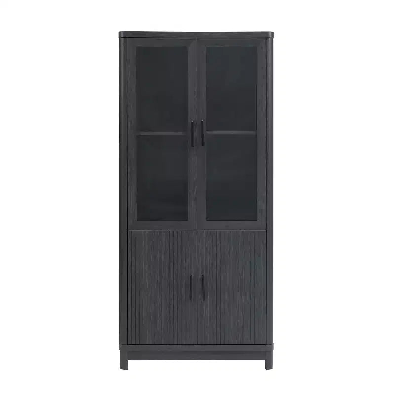 Bibliothèque mi-siècle moderne de 79 cm avec 2 portes vitrées et 6 étagères réglables