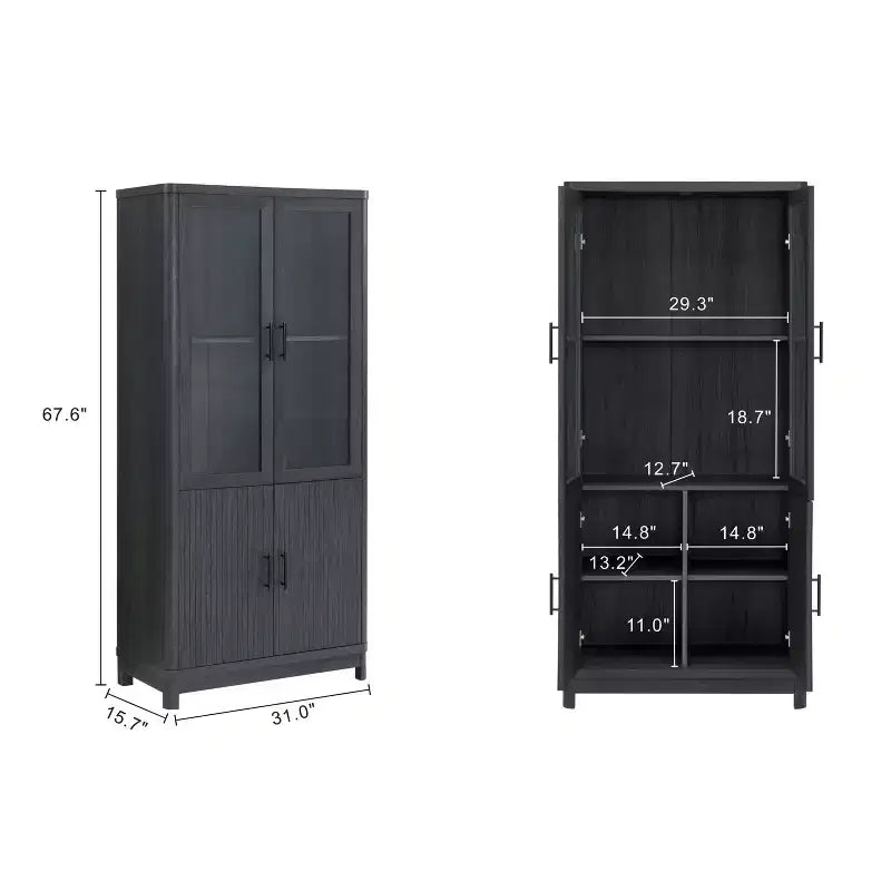 Bibliothèque mi-siècle moderne de 79 cm avec 2 portes vitrées et 6 étagères réglables