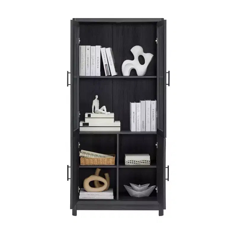 Bibliothèque mi-siècle moderne de 79 cm avec 2 portes vitrées et 6 étagères réglables