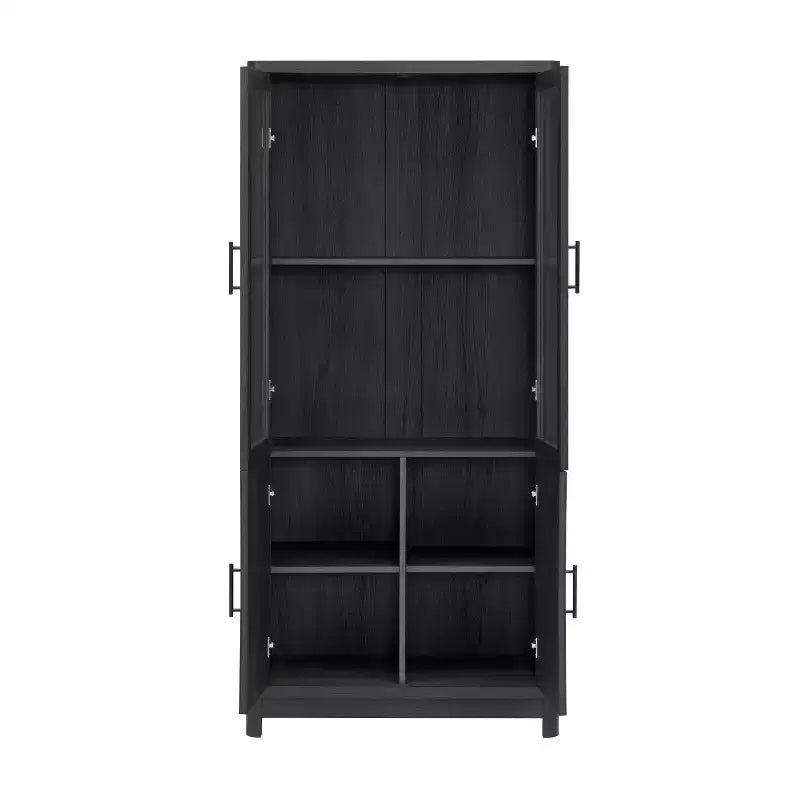 Bibliothèque mi-siècle moderne de 79 cm avec 2 portes vitrées et 6 étagères réglables