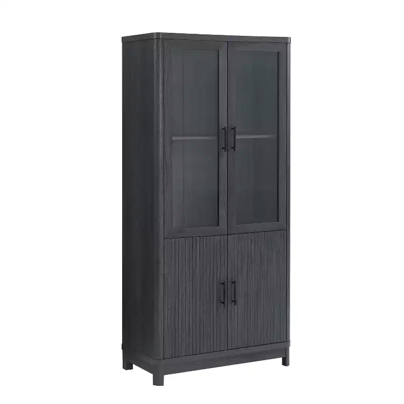 Bibliothèque mi-siècle moderne de 79 cm avec 2 portes vitrées et 6 étagères réglables