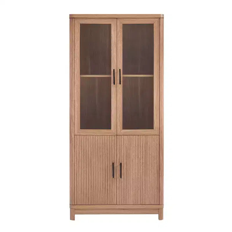 Bibliothèque mi-siècle moderne de 79 cm avec 2 portes vitrées et 6 étagères réglables