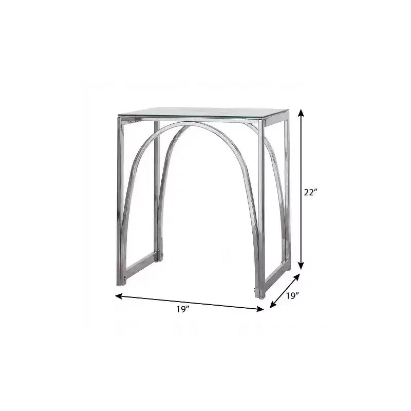 Table d'appoint carrée en verre chromé et fer de 22 pouces