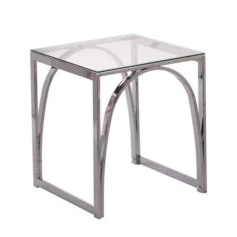 Table d'appoint carrée en verre chromé et fer de 22 pouces