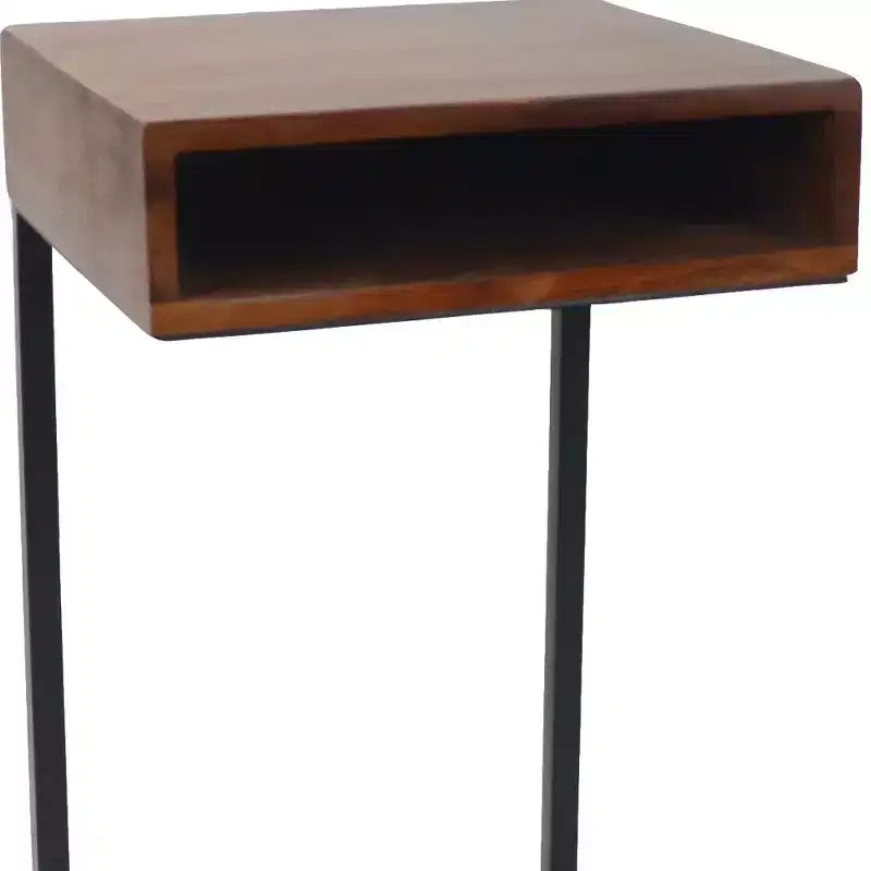 Table d'appoint carrée en bois massif naturel et doré de 24 pouces
