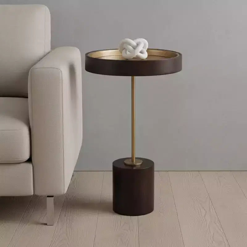 Table d'appoint ronde en bois massif, 22 pouces, noire et or rose