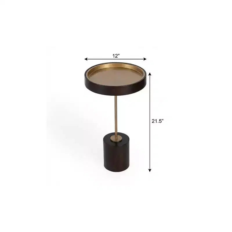 Table d'appoint ronde en bois massif, 22 pouces, noire et or rose