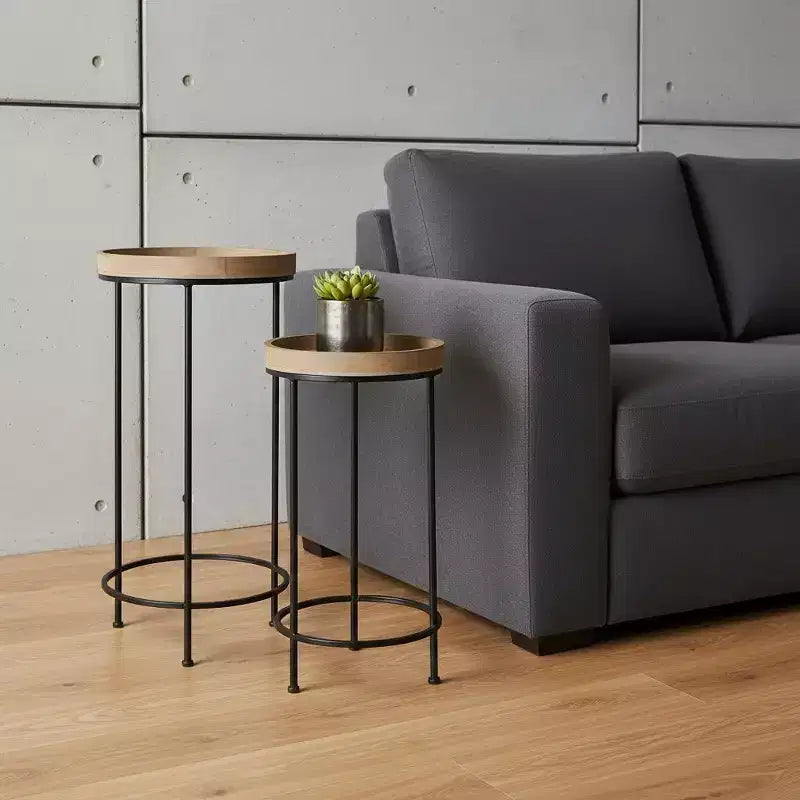 Lot de 3 tables basses rondes, noir et marron de 74 cm