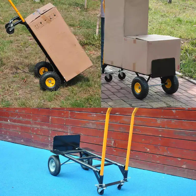 Chariot plateforme industriel 2-en-1, diable robuste avec poignée télescopique et roues pivotantes verrouillables