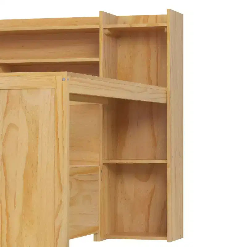 Lit de repos en bois avec étagères de rangement, 2 tiroirs et bureau intégré, taille double, naturel ou blanc antique