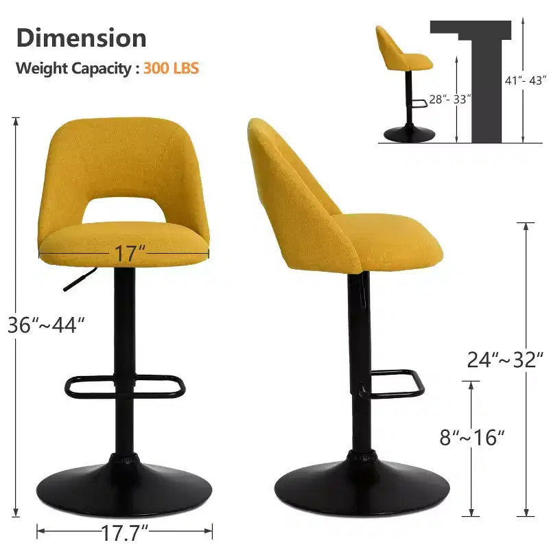 Lot de 2 tabourets de bar pivotants réglables, hauteur 61-81 cm, tabourets de comptoir rembourrés avec dossier et base noire