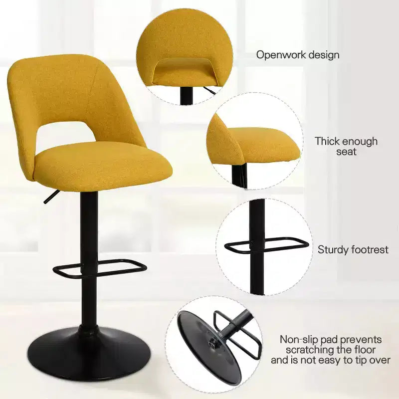 Lot de 2 tabourets de bar pivotants réglables, hauteur 61-81 cm, tabourets de comptoir rembourrés avec dossier et base noire