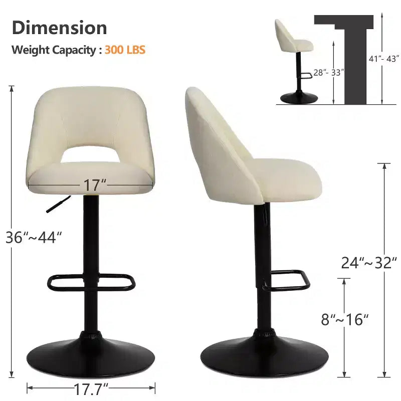 Lot de 2 tabourets de bar pivotants réglables, hauteur 61-81 cm, tabourets de comptoir rembourrés avec dossier et base noire